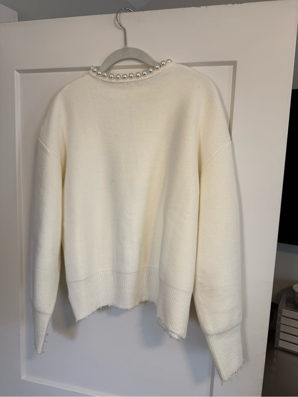 Commense Pearl-Trim Crewneck Cardigan - White - Picture 2 of 2